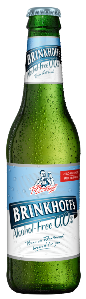 A Brinkhoff's brand beer bottle: Alcohol-free 0.0 %
